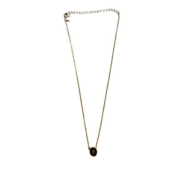 Initial Necklace B Gold Tone Black Pendant Charm Delicate Chain Jewelry - Picture 1 of 10